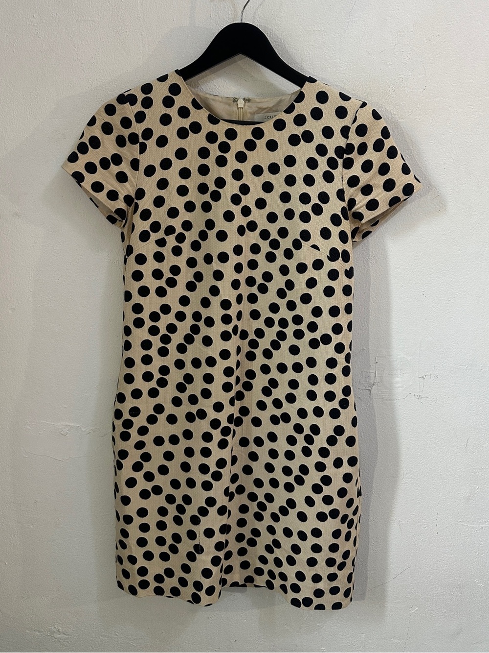 J.Crew Polka Dot Shift Dress Womens 0 Ivory Black Cotton Modal Lined Pockets